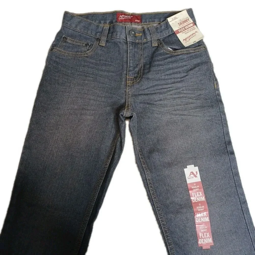 Arizona Boys Jeans Size 12 Regular Skinny Black Denim New With Tags - Picture 2 of 6